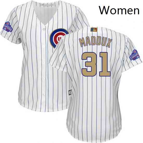 Womens Majestic Chicago Cubs 31 Greg Maddux Authentic White 2017 Gold Program MLB Jersey